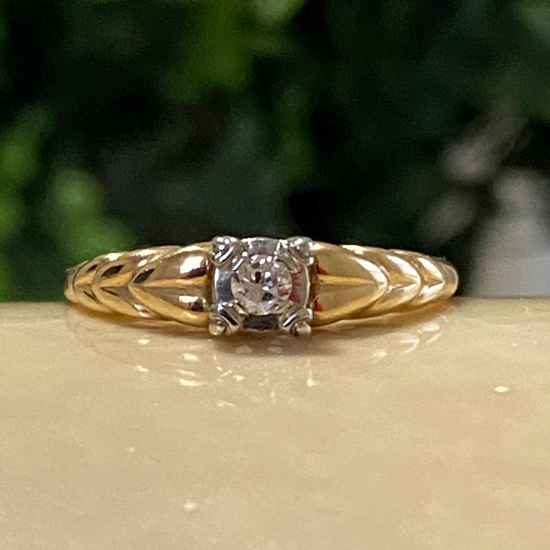 Antique 14 Karat Yellow Gold Natural Diamond Engagement Ring/ Vintage ...