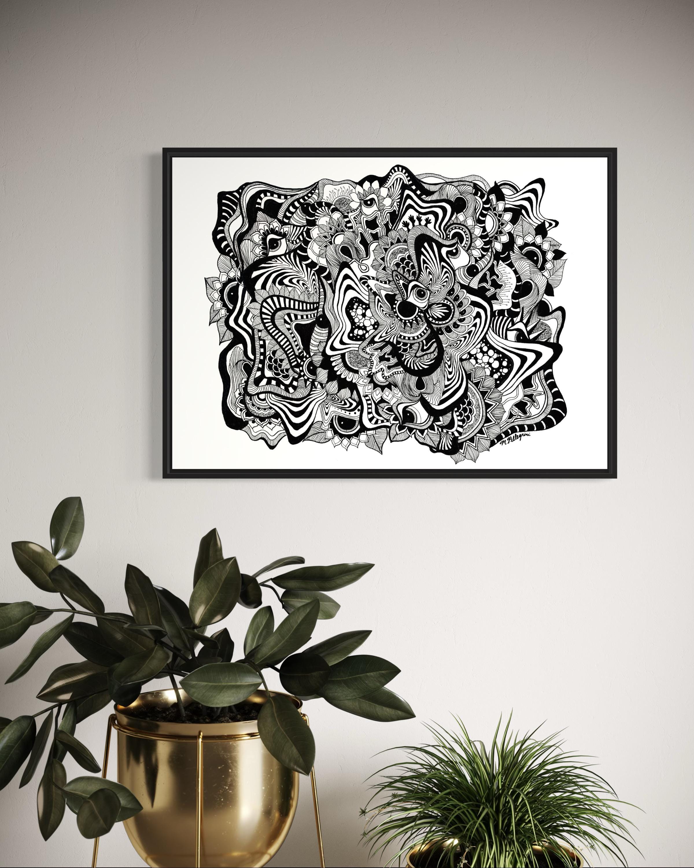 Abstract Fine Line Art Print - Black & White Giclée, Framed Canvas ...