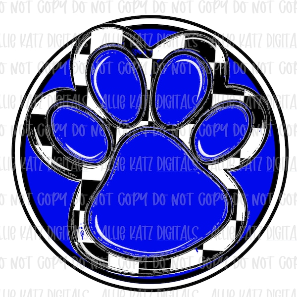 Blue and Black paw print circle checked blank school mascot PNG file/digital Download only/team spirit design/spirit wear/PNG file