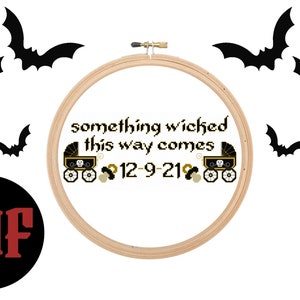 Spooky Birth Announcement ~ Goth Alt ~ Cross Stitch pattern ~ PDF~ Baby Bat