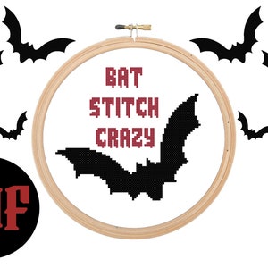 Bat stitch crazy ~ Goth Alt ~ Cross Stitch pattern ~ PDF digital download