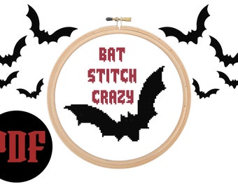 Bat stitch crazy ~ Goth Alt ~ Cross Stitch pattern ~ PDF digital download