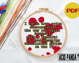 Crímenes reales divertidos ~ Humor con salpicaduras de sangre ~ Patrón de punto de cruz ~ Descarga digital en PDF