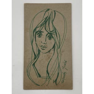 A Woman - Moshe Tuchemsky b. 1922 (Israeli) 13 x 7&quot; Marker on Paper
