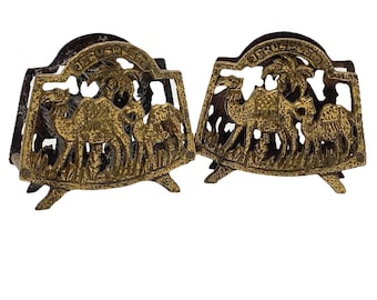 Lot of 2 ISRAEL JERUSALEM Matching Vintage Mid Century Brass Naplin Holders