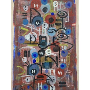 Abstract - Moshe Tuchemsky b. 1922 (Israeli) 13.5 x 9&quot; Paint on Paper