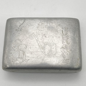 Vintage Aluminum Tin Hand Carved Tobacco Pipe Initials SL & JRAL
