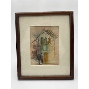Walking in Jerusalem or Tzfat – Abstract Watercolor, Signed Israeli Artist, 9x7&quot;