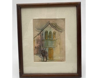 Caminando por Jerusalén o Tzfat – Acuarela abstracta, firmada por un artista israelí, 23 x 18 cm