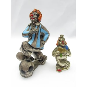 2 figuras de payaso electroformadas de plata italiana