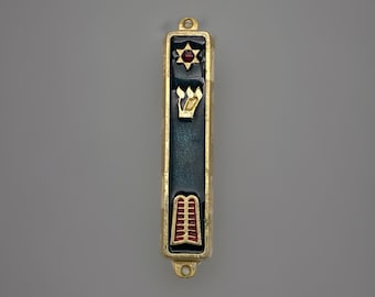 Enamel Star of David / Tablets Brass Mezuzah Case. fits 6-7cm Scroll