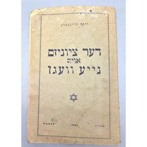Rare! Zionism in New Ways (YIDDISH) - Joseph Weinberg, Paris, 1949