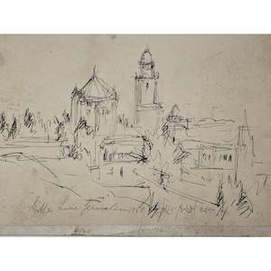 JERUSALEM - ESTHER LURIE (1913-1998) (Israeli) 13 x 9.5&quot; Ink on Paper