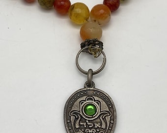 Jewish Bead Strings Charm with Kabbalah Hamsa Amulet Against Evil Eye