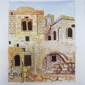 Battle of Jerusalem 1948? : Judaica Original Watercolor Painting