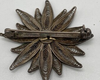 Broche Pendentif Moderniste En Argent 925 Signée Sion Israël - Vers 1950-60, Pierre Naturelle Verte, Excellent état