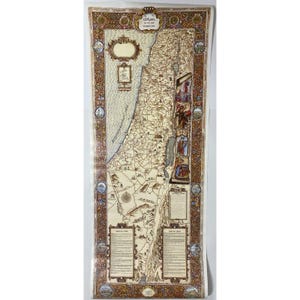 Wunderschöne große ISRAEL Heilige Land Touring Map Vintage Poster 42x16,5"Judaica