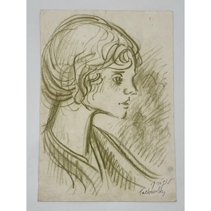 Green Woman - Moshe Tuchemsky b. 1922 (Israeli) 14 x 10&quot; Pastel on Paper