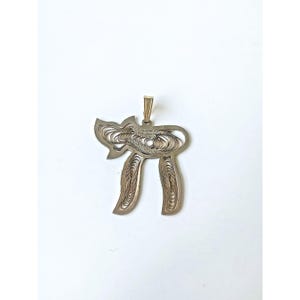 CHAI Large Judaica Sterling Silver Filagree Charm 40mm 4g