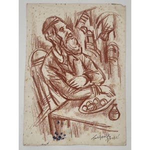 Jewish Man - Moshe Tuchemsky b. 1922 (Israeli) 14 x 10&quot; Pastel on Paper