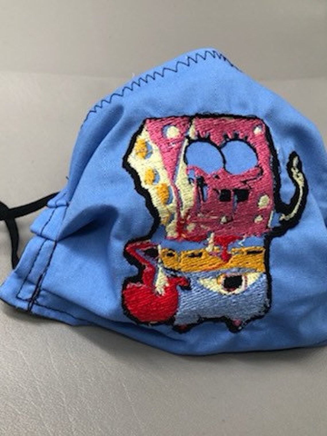 Glitched Spongebob Mr Krabs Mask Blue Cotton Black Elastic Etsy
