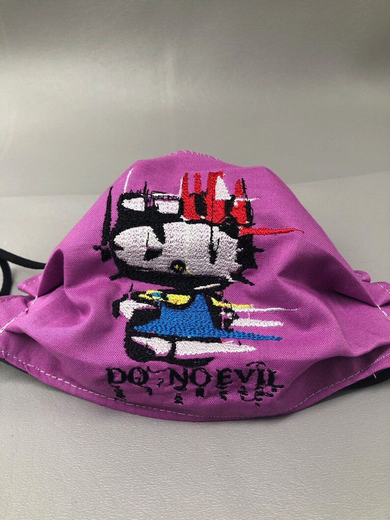 Glitched Hello Kitty Variant 2 Mask Pink Cotton Black Elastic Etsy