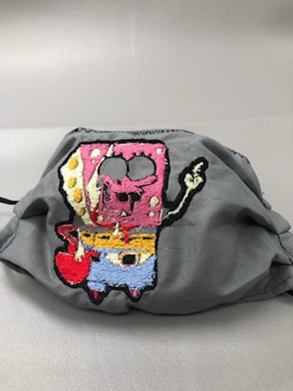 Glitched Spongebob Mr Krabs Mask Gray Cotton Black Elastic Etsy