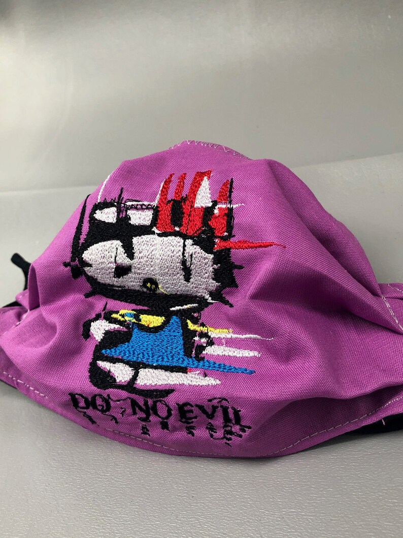 Glitched Hello Kitty Variant 2 Mask Pink Cotton Black Elastic Etsy