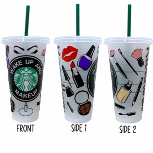 Wake Up and Makeup Cup, Makeup and Ice Coffee lovers, Makeup Artist, Cosmetology, Custom Starbucks Cup, personalized Makeup gifts