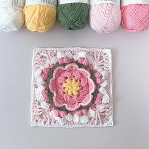 Carré grand-mère au crochet style Sakura Cardcaptor I Carré floral I Kit DIY fait main I Tutoriel crochet I Carré grand-mère rose I Fleur I