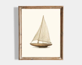 Vintage Sailboat Wall Art Printable, Nautical Nursery Decor, Coastal Nursery Art, Neutral Beach Nursery Print, Preppy Boat Wall Art Download