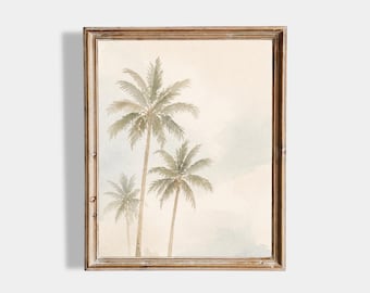 Palm Tree Wall Art, Coastal Nursery Decor, Neutral Beach Wall Art, Vintage Coastal Print, Tropical Wall Decor