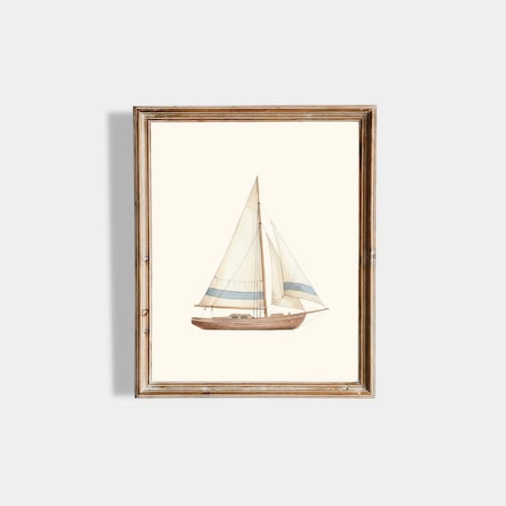 Grandmillenial Sailboat Print | Nautical Nursery Digital Print | Beachy Wall Art | Vintage Sailboat Wall Art | Coastal Nursery Decor