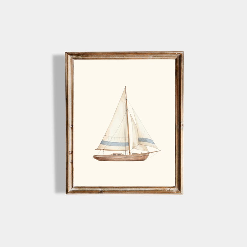 Grandmillenial Sailboat Print | Nautical Nursery Digital Print | Beachy Wall Art | Vintage Sailboat Wall Art | Coastal Nursery Decor