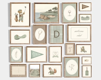 150+ Vintage Golf Nursery Prints | Sports Nursery | Vintage Teddy Bear | Printable Golf Art | Boys Nursery Download | Country Club Decor