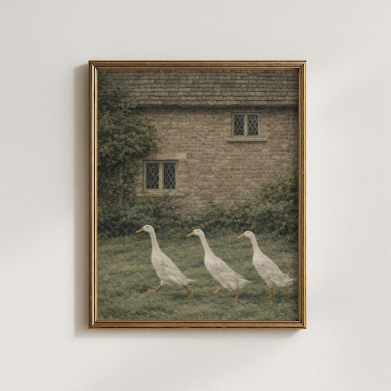 Vintage Runner Duck Wall Art | Farmhouse Duck Print | Cottagecore Animal Artwork | English Country Nursery Decor | Printable Farm Art