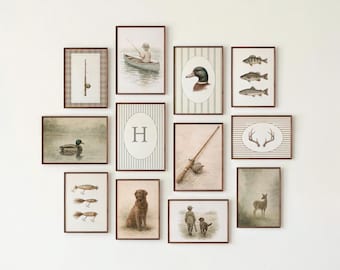 50+ Fishing & Hunting Nursery Decor Bundle | Woodland Boy Nursery Wall Art | Vintage Outdoor Nursery Prints | Rustic Cabin Nursery Art