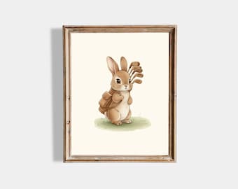 Bunny Golf Nursery Wall Art, Bunny with Golf Clubs Print, Sage Green Nursery Decor, Woodland Bunny Art, Neutral Baby Room Printable