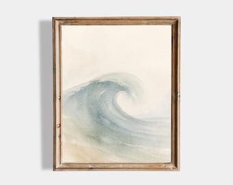 Coastal Wave Wall Art, Beach Wall Decor, Neutral Ocean Print, Minimal Coastal Nursery Art, Vintage Watercolor Wave