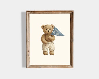 Sea Club Teddy Bear Print | Coastal Nursery Wall Art | Nautical Baby Room Decor | Beach Kids Room | Digital Download