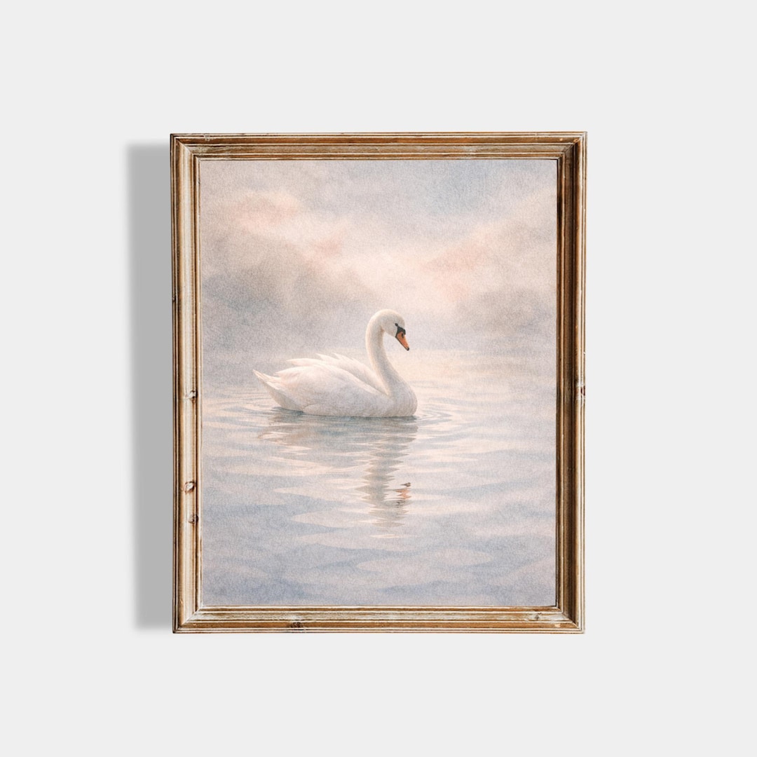 Vintage Swan Nursery Wall Art Printable, Soft Blue Pink Swan Art Print ...