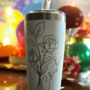 Personalized Birth Flower 20oz Tumbler, Laser Engraved Tumbler, Stainless Steel Mug, Insulated Tumbler, Birth Flower Tumbler
