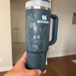 Laser Engraved Horse & Flowers Stanley Tumbler - 30 oz Stainless Steel