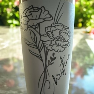 Personalized Birth Flower 20oz Tumbler, Laser Engraved Tumbler, Stainless Steel Mug, Insulated Tumbler, Birth Flower Tumbler