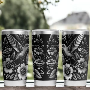Floral Bird Engraved YETI Tumbler: Custom Stainless Steel Travel Mug