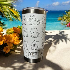 Cat-Themed 20 oz Yeti Tumbler – Laser Engraved Design, 20 oz Yeti Tumbler – Laser Engraved Cat Lover Design
