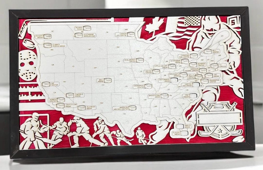Custom Hockey Travel Map NHL Arena Tracker Hockey Fan Gift Personalized ...