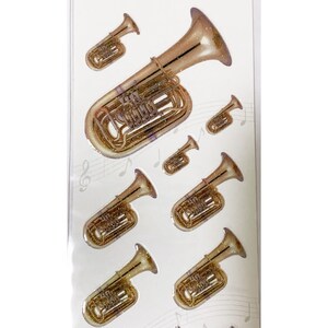 Tuba Stickers / Musical Instrument Upright Tuba Shape Stickers with Sparkle for Scrapbooking, Crafts / 15 stickers per sheet, Varied Sizes