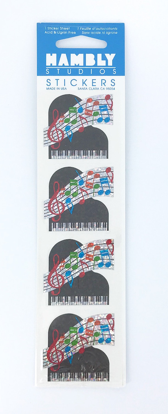 Classic Hambly Grand Piano Prismatic Stickers / 4 per pack / Reflective Piano with Music Notes Stickers / Acid and Lignin Free / Made in USA
