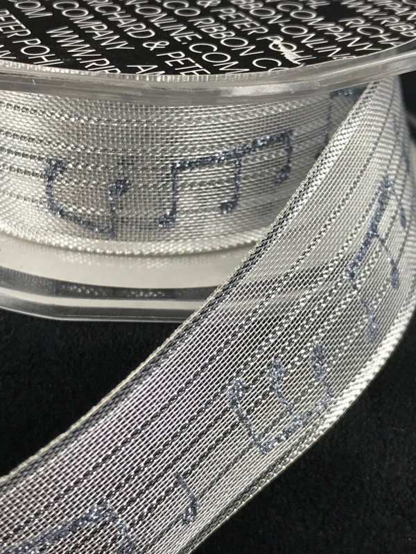 Wide Music Note Ribbon French Wired Metallic Music Notes Ribbon / Silver Wired Music Ribbon ...